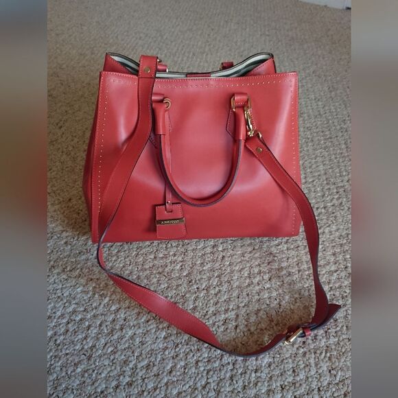 A. Bellucci orange red Italy Genuine Leather 2 way Handbag - Picture 1 of 12